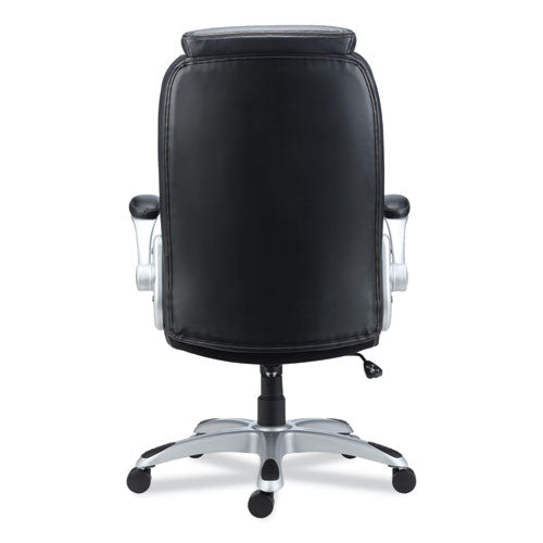 Alera Leithen Bonded Leather Midback Chair, Supports Up To 275 Lb, Black Seat/back, Silver Base