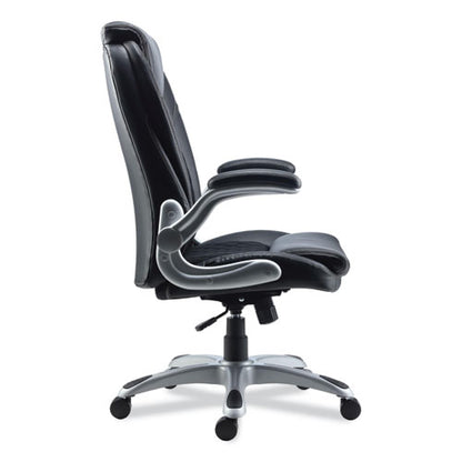 Alera Leithen Bonded Leather Midback Chair, Supports Up To 275 Lb, Black Seat/back, Silver Base