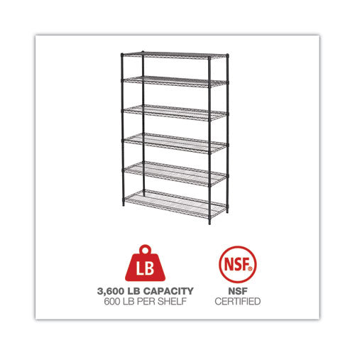 Nsf Certified 6-shelf Wire Shelving Kit, 48w X 18d X 72h, Black Anthracite