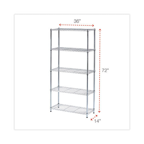 Residential Wire Shelving, Five-shelf, 36w X 14d X 72h, Silver