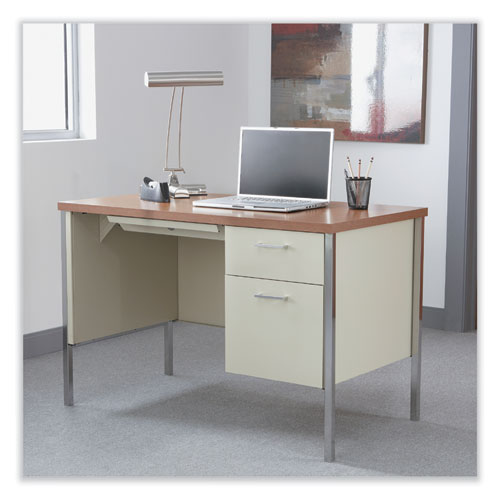 Single Pedestal Steel Desk, 45.25" X 24" X 29.5", Cherry/putty