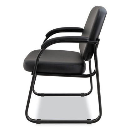 Alera Genaro Series Faux Leather Half-back Sled Base Guest Chair, 25" X 24.80" X 33.66", Black Seat, Black Back, Black Base