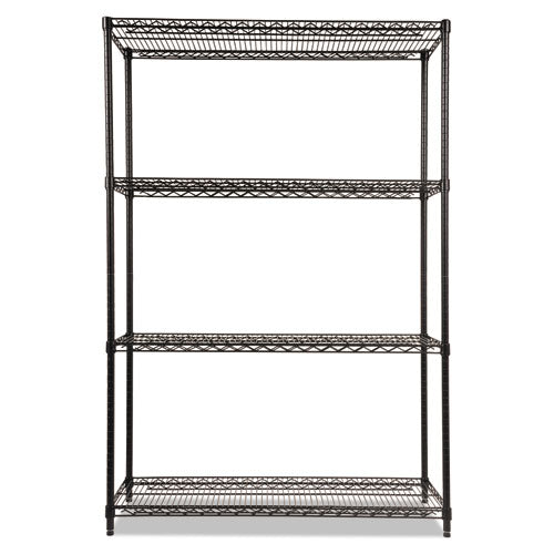 Nsf Certified Industrial Four-shelf Wire Shelving Kit, 48w X 18d X 72h, Black