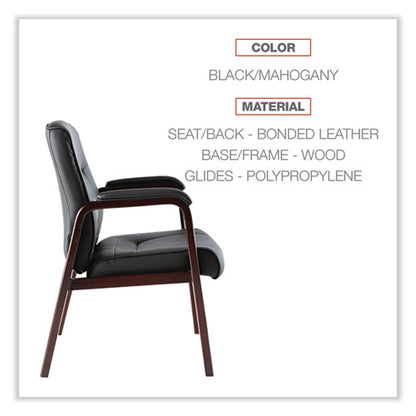 Alera Madaris Series Bonded Leather Guest Chair With Wood Trim Legs, 25.39" X 25.98" X 35.62", Black Seat/back, Mahogany Base