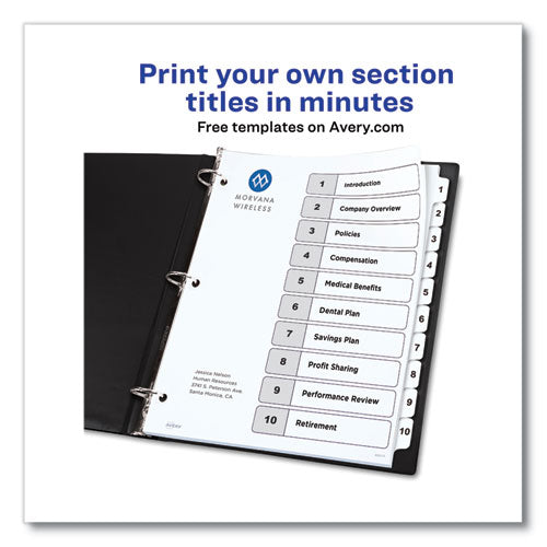 Customizable Table Of Contents Ready Index Black And White Dividers, 10-tab, 1 To 10, 11 X 8.5, White, 6 Sets