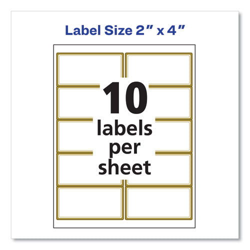 White Easy Peel Mailing Labels With Metallic Border, Inkjet/laser Printers, 2 X 4, White, 10/sheet, 10 Sheets/pack