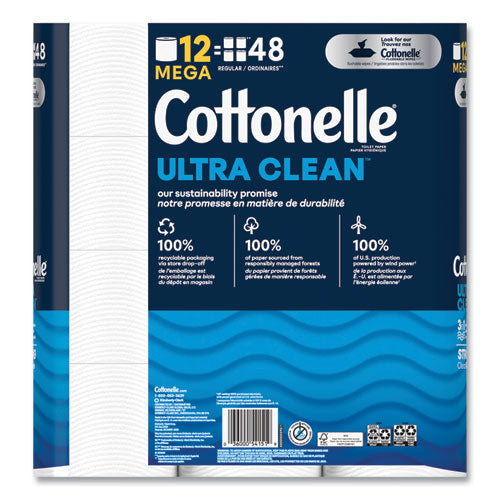 Ultra Cleancare Toilet Paper, Strong Tissue, Mega Rolls, Septic Safe, 1-ply, White, 284/roll, 12 Rolls/pack, 48 Rolls/carton