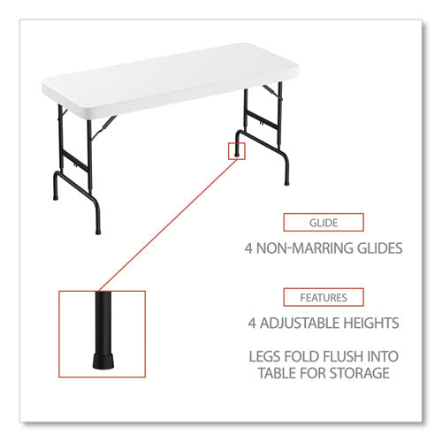 Adjustable Height Plastic Folding Table, Rectangular, 72w X 29.63d X 29.25 To 37.13h, White