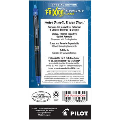 Frixion Synergy Clicker Erasable Gel Pen, Retractable, Extra-fine 0.5 Mm, Blue Ink, Black/blue Barrel, Dozen