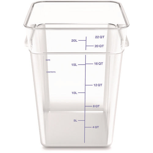 Squares Polycarbonate Food Storage Container, 22 Qt, 11 13 X 11.13 X 15.72, Clear, Plastic