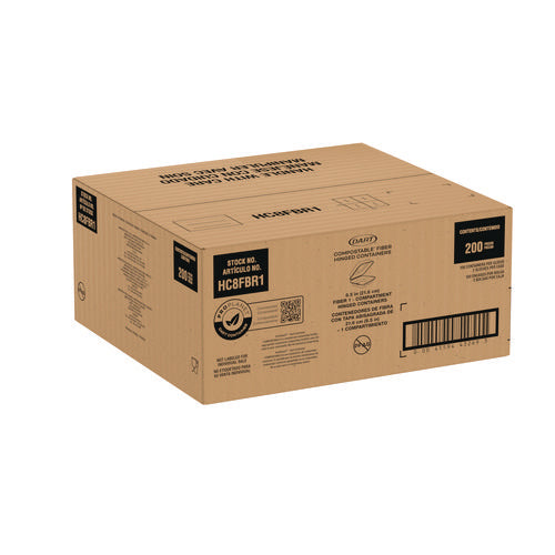 Compostable Fiber Hinged Trays, Proplanet Seal, 8.03 X 8.38 X 1.93, Ivory, Molded Fiber, 200/carton