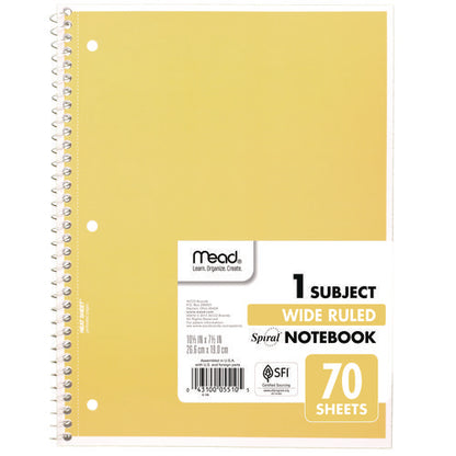 Spiral Notebook, 1-subject, Wide/legal Rule, Randomly Assorted Cover Color, (70) 8 X 10.5 Sheets, 4/pack