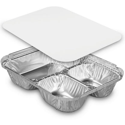 Three-compartment Oblong Food Container, 24 Oz, 6.38 X 1.47 X 8, Silver, Aluminum, 500/carton