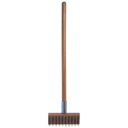 Sparta Broiler Master Grill Brush And Scraper With Handle, Metal Bristles, 30", Natural Wood Handle