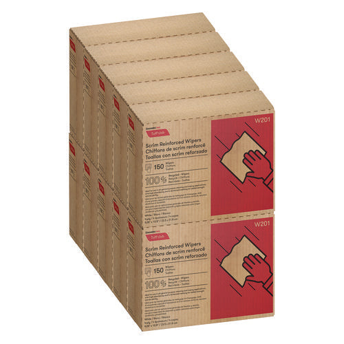 Tuff-job Scrim Reinforced Wipers, 4-ply, 9.25 X 12.5, White, 150/box, 10 Boxes/carton