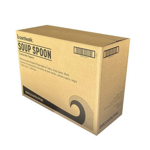 Mediumweight Wrapped Polypropylene Cutlery, Soup Spoon, Black, 1,000/carton