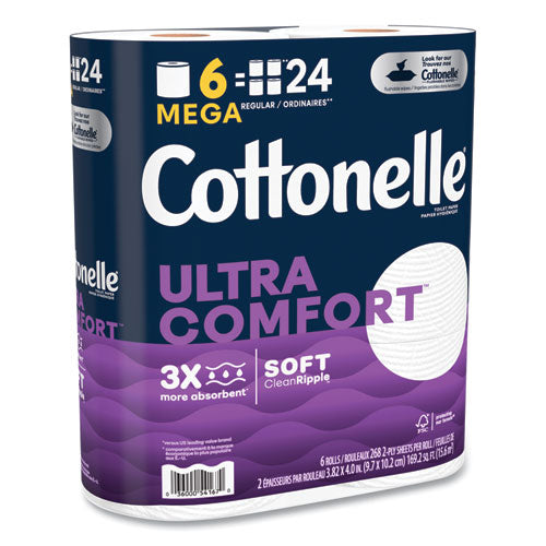 Ultra Comfortcare Toilet Paper, Soft Tissue, Mega Rolls, Septic Safe, 2-ply, White, 284/roll, 6 Rolls/pack, 36 Rolls/carton