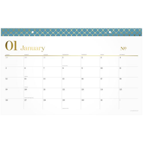 Workstyle Compact Monthly Desk Pad Calendar, 17.75 X 11, White Sheets, Blue/gold Headband, 12-month (jan To Dec): 2025