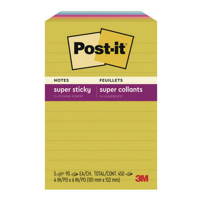 Note Pads In Summer Joy Color Collection Colors, 4" X 6", Note Ruled, 90 Sheets/pad, 5 Pads/pack