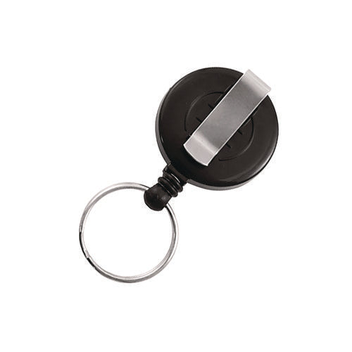 Badge Reel With Split Key Ring, Extends 30", Black, 12/box