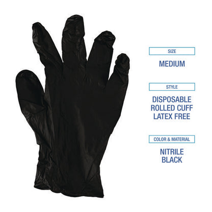 Disposable General-purpose Powder-free Nitrile Gloves, Small, Black, 4.4 Mil, 100/box