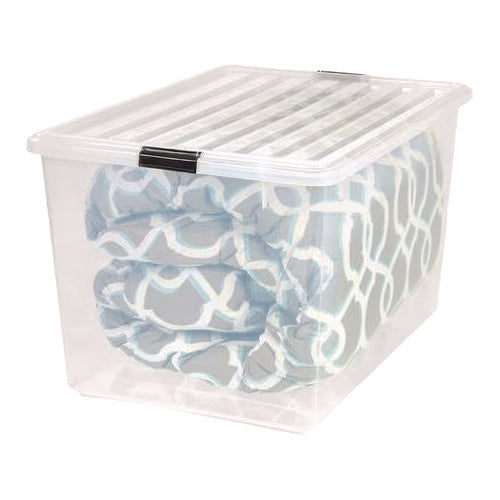 132 Qt. Latch Lid Storage Box, 20.9" X 28.8" X 17.8", Clear/black