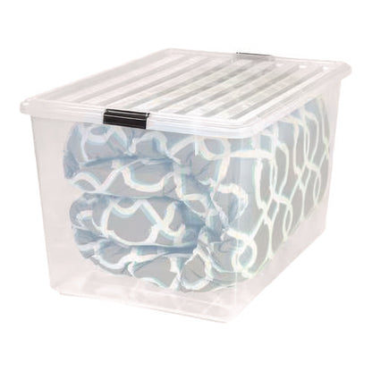 132 Qt. Latch Lid Storage Box, 20.9" X 28.8" X 17.8", Clear/black