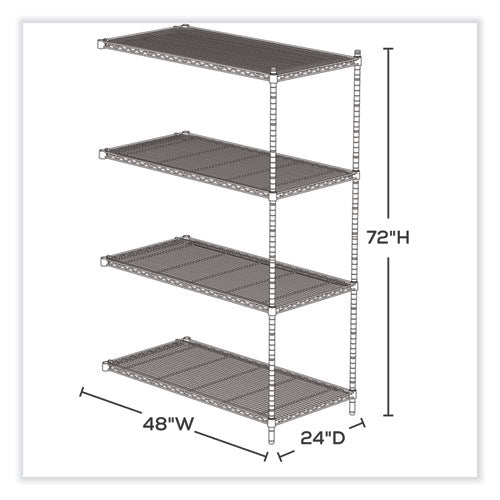 Industrial Add-on Unit, Four-shelf, 48w X 24d X 72h, Steel, Metallic Gray