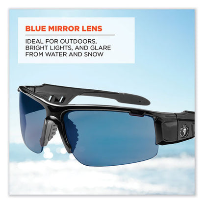 Skullerz Dagr Safety Glasses, Black Nylon Impact Frame, Blue Mirror Polycarbonate Lens