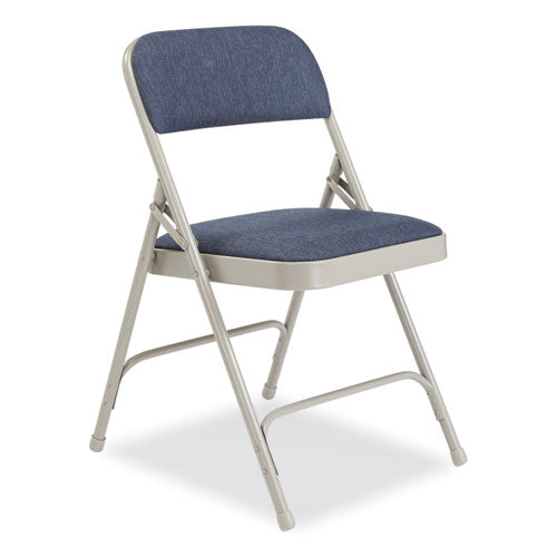 2200 Series Fabric Dual-hinge Premium Folding Chair, Supports Up To 500 Lb, Blue Seat, Blue Back, Gray Base, 4/carton