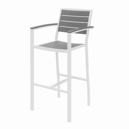 Eveleen Outdoor Bistro Patio Table, Two Gray Powder-coated Polymer Barstools, Round, 30" Dia X 41h, White