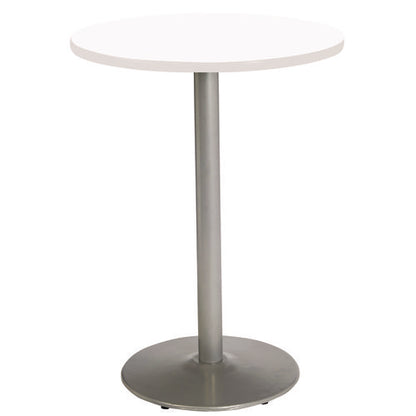 Pedestal Bistro Table With Four Yellow Kool Series Barstools, Round, 36"dia X 41h, Designer White