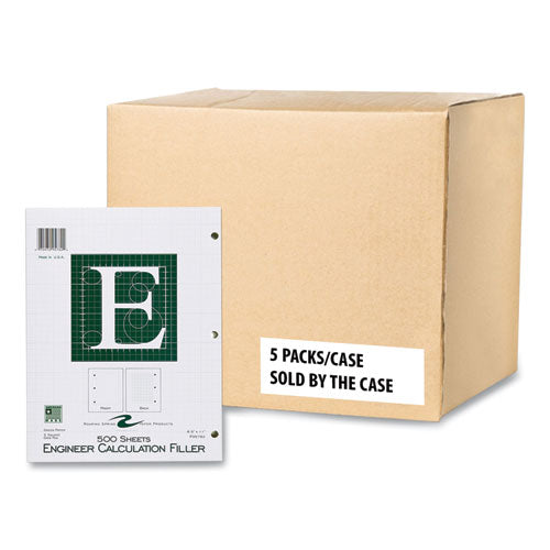 Engineer Filler Paper, 3-hole, Frame Format/quad Rule (5 Sq/in, 1 Sq/in) 500 Sheets/pack, 5/carton