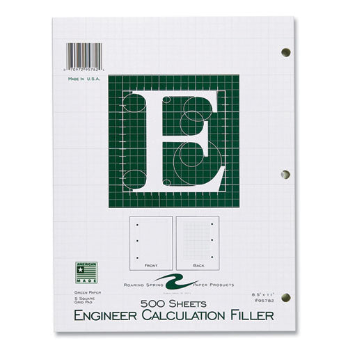 Engineer Filler Paper, 3-hole, Frame Format/quad Rule (5 Sq/in, 1 Sq/in) 500 Sheets/pack, 5/carton