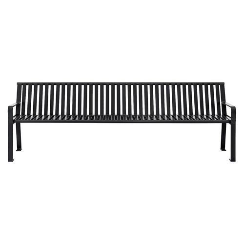 Steel Slat Benches With Back, 96" X 26" X 31", Black Seat/back, Black Base