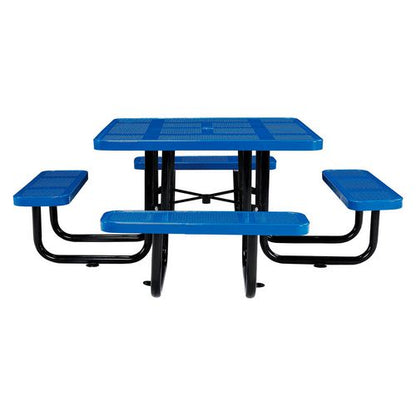 Perforated Steel Picnic Table, Square, 81 X 81 X 29.5, Blue Top, Blue Base/legs