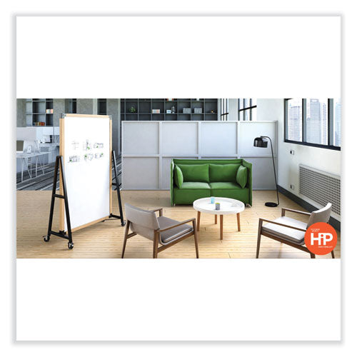 Prest Mobile Magnetic Whiteboard, 40.5" X 73.75", White Surface, Caramel Oak Finished Wood Frame