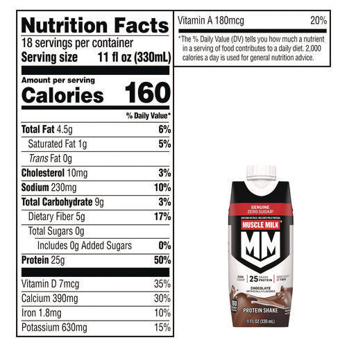 Genuine Chocolate Protein Shake, 11 Oz Carton, 18/carton