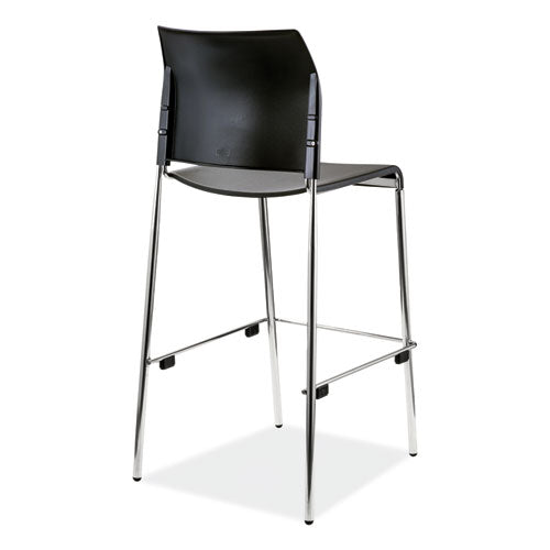 Cafetorium Bar Height Stool, Supports Up To 500 Lb, 31" Seat Height, Black Seat, Black Back, Chrome Base