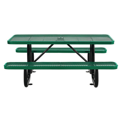 Expanded Steel Picnic Table, Rectangular, 72 X 62 X 29.5, Green Top, Green Base/legs