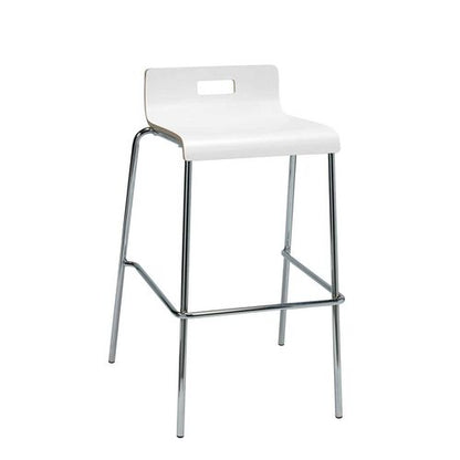 Pedestal Bistro Table With Four White Jive Series Barstools, Round, 36" Dia X 41h, Designer White