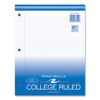 Loose Leaf Paper, 8.5 X 11, 3-hole Punched, College Rule, White, 100 Sheets/pack, 48 Packs/carton