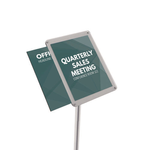 Floor Sign Display With Rear Literature Pocket, 8.5 X 11 Insert, 45" Tall, Silver