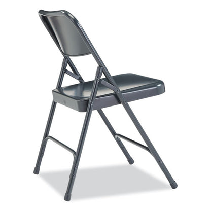 200 Series Premium All-steel Double Hinge Folding Chair, Supports Up To 500 Lb, 17.25" Seat Height, Blue, 4/carton