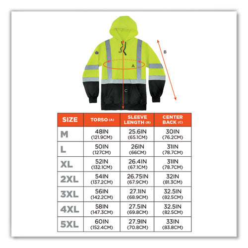 Glowear 8373 Hi-vis Class 3 Hooded Sweatshirt With Black Bottom, Polar Fleece, Lime, 4x-large