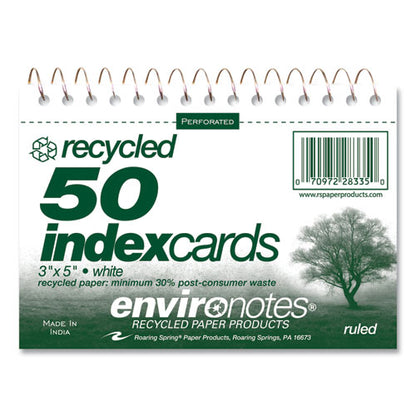 Environotes Wirebound Recycled Index Cards, Narrow Rule, 3 X 5, White, 50 Cards, 24/carton