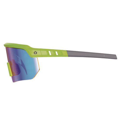 Skullerz Aegir Safety Glasses, Mirrored Lenses, Lime Nylon Impact Frame, Blue Mirror Polycarbonate Lens