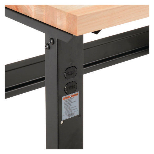 Standard Duty Butcher Block Top Adjustable Height Workbench, 2,000 Lbs, 48 X 30 X 30.88 To 36.88, Maple/black