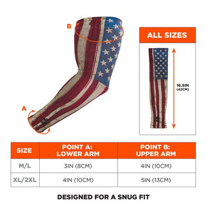 Chill-its 6695 Sun Protection Arm Sleeves, Polyester/spandex, X-large/2x-large, American Flag