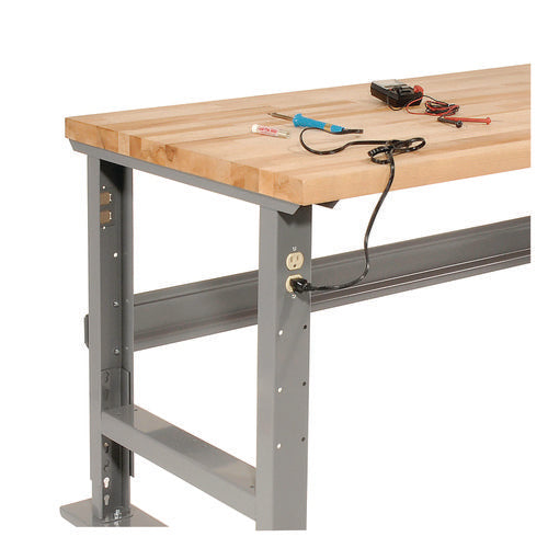 Light Duty Butcher Block Top Adjustable Height Workbench, 800 Lbs, 48 X 30 X 36 To 43, Gray